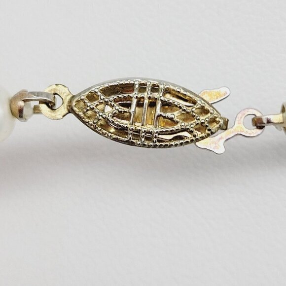 Vintage Faux Pearl Choker Necklace Green Rhinestone Drop Dangle Focal Gold Tone - Picture 8 of 10